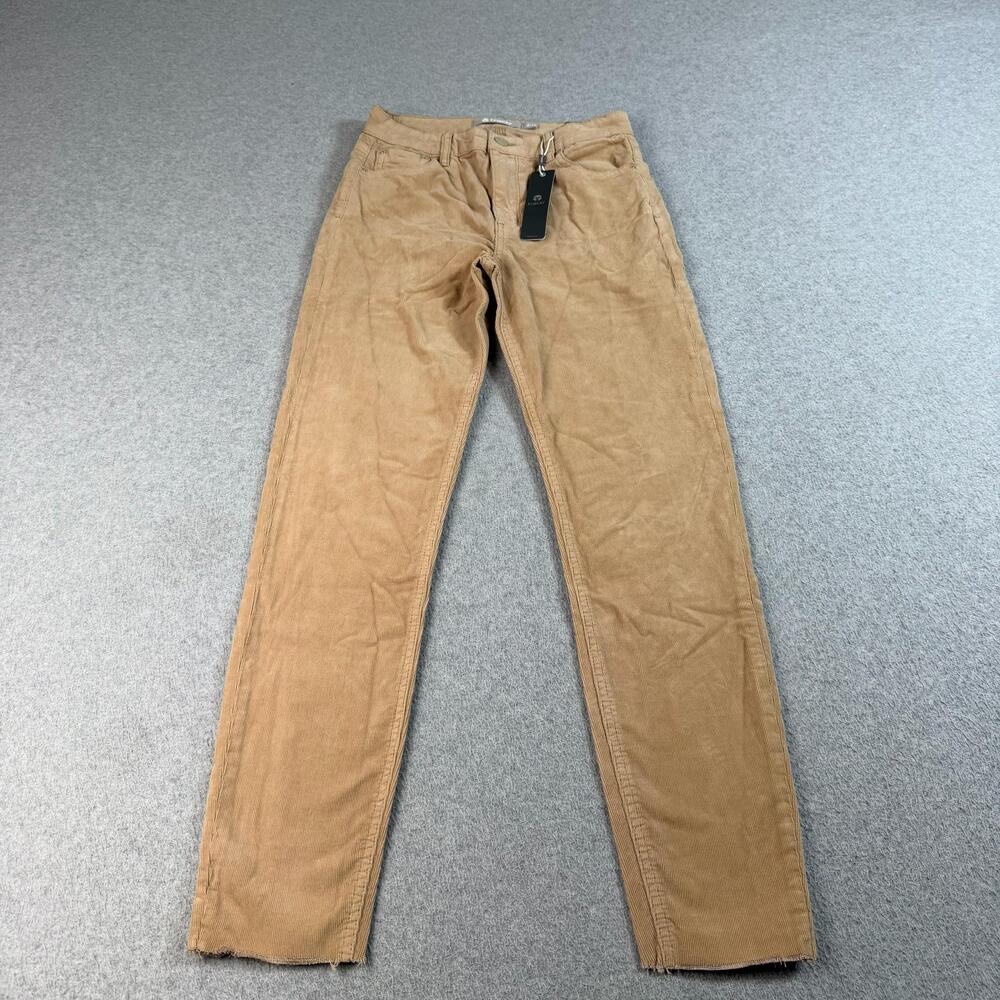 Tractr Mona High Rise Crop Jeans Womens 2/26 Beige Corduroy Slim Raw Hem Stretch